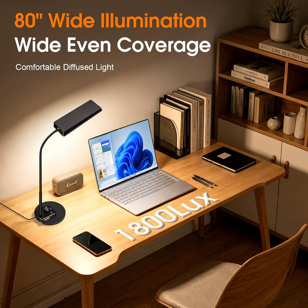 Lámpara Lámpara de escritorio LED, lámparas de escritorio de 12 W/2000 lm para oficina en casa, luz de escritorio de cuello de cisne brillante para trabajo, estudio y lectura, 5 modos regulables y lámpara de