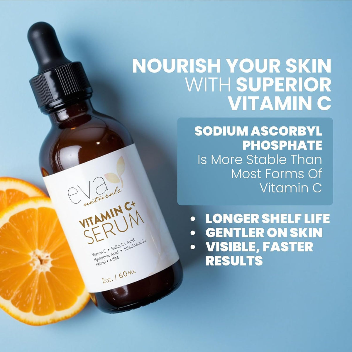 Eva Naturals Vitamin C Serum Plus - Suero facial con ácido hialurón...