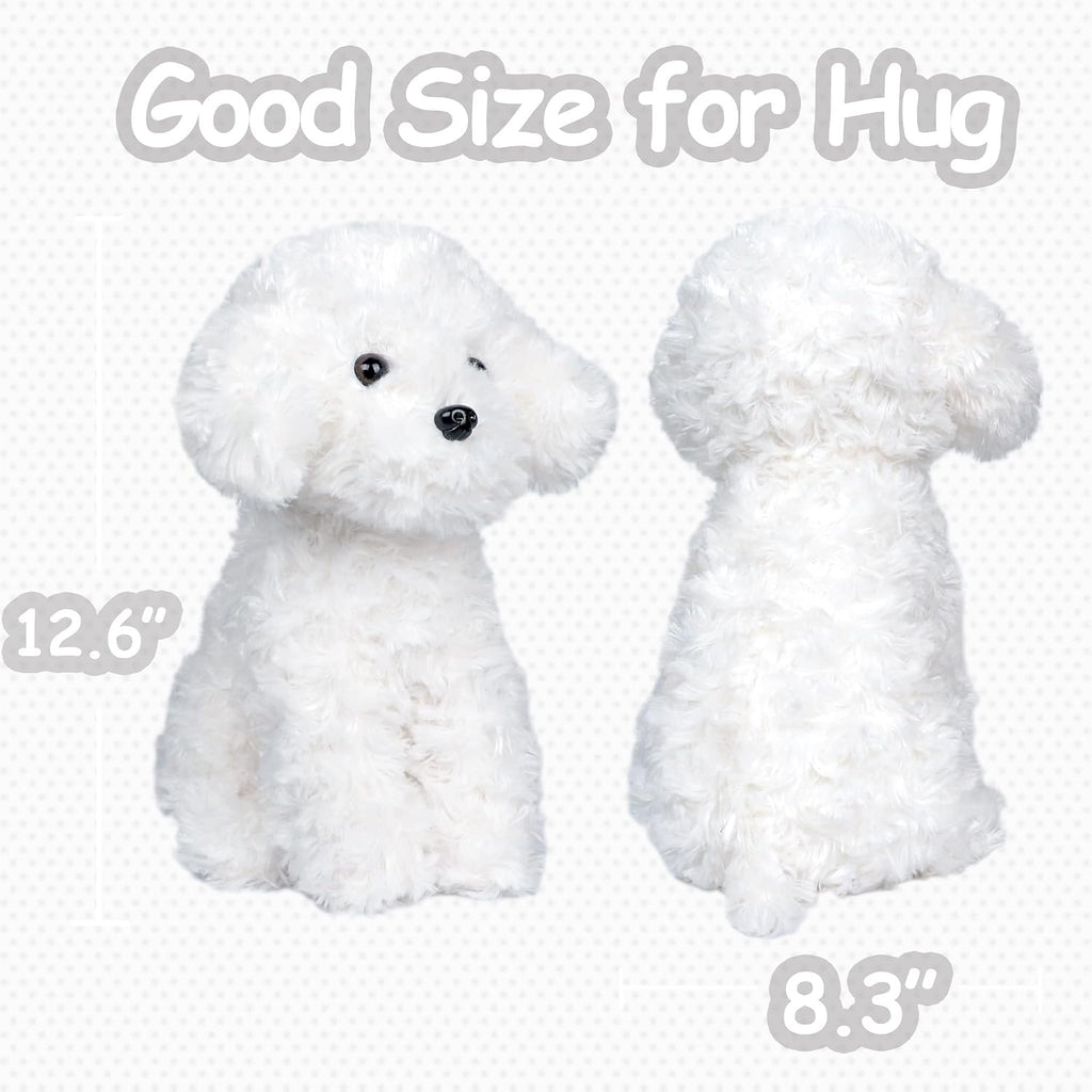 Juguete caniche de peluche blanco y marrón, perro de peluche para regalo