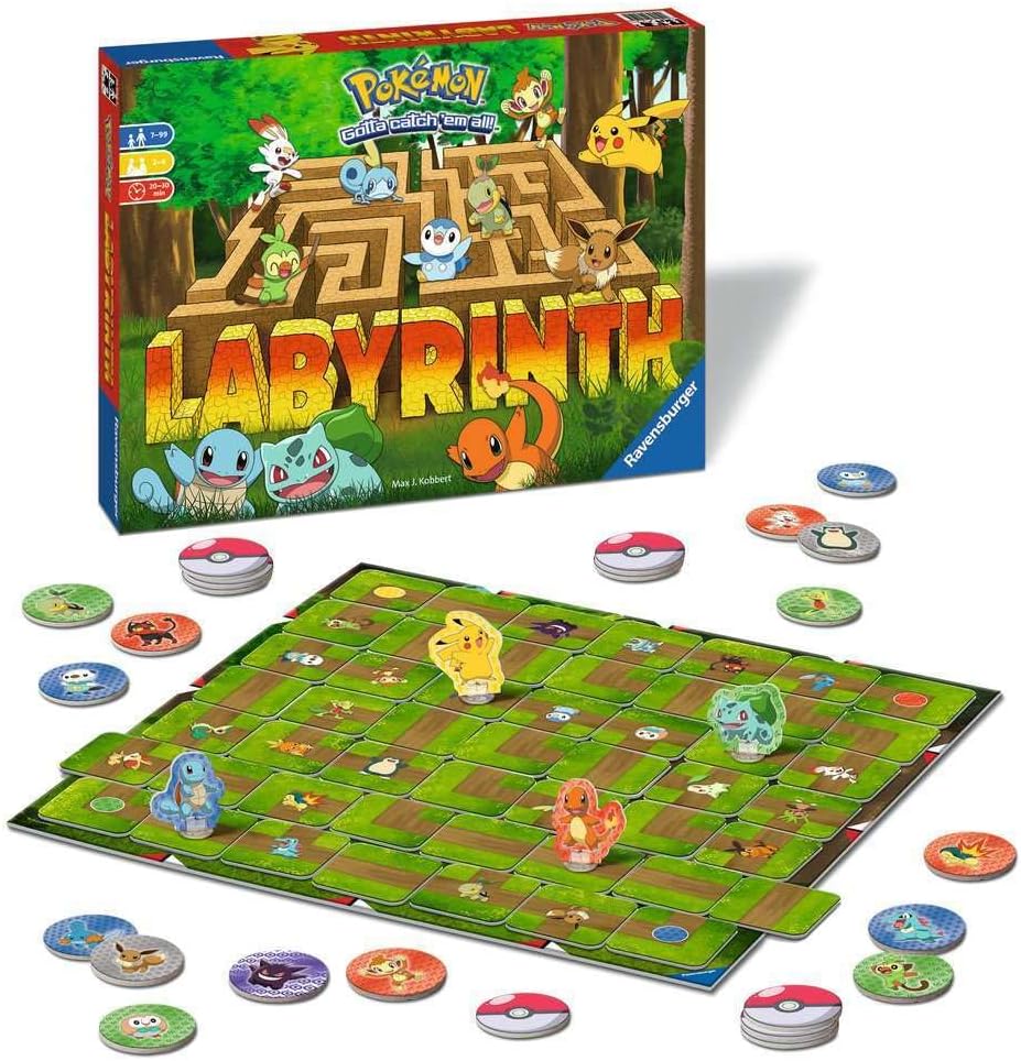 Ravensburger Labyrinth Pokemon - Juego de mesa – Una aventura estratégica de laberinto para noches familiares y fiestas de Pokémon – Incluye Pikachu, Bulbasaur y más – Gran regalo de cumpleaños para niños a partir de 7 años