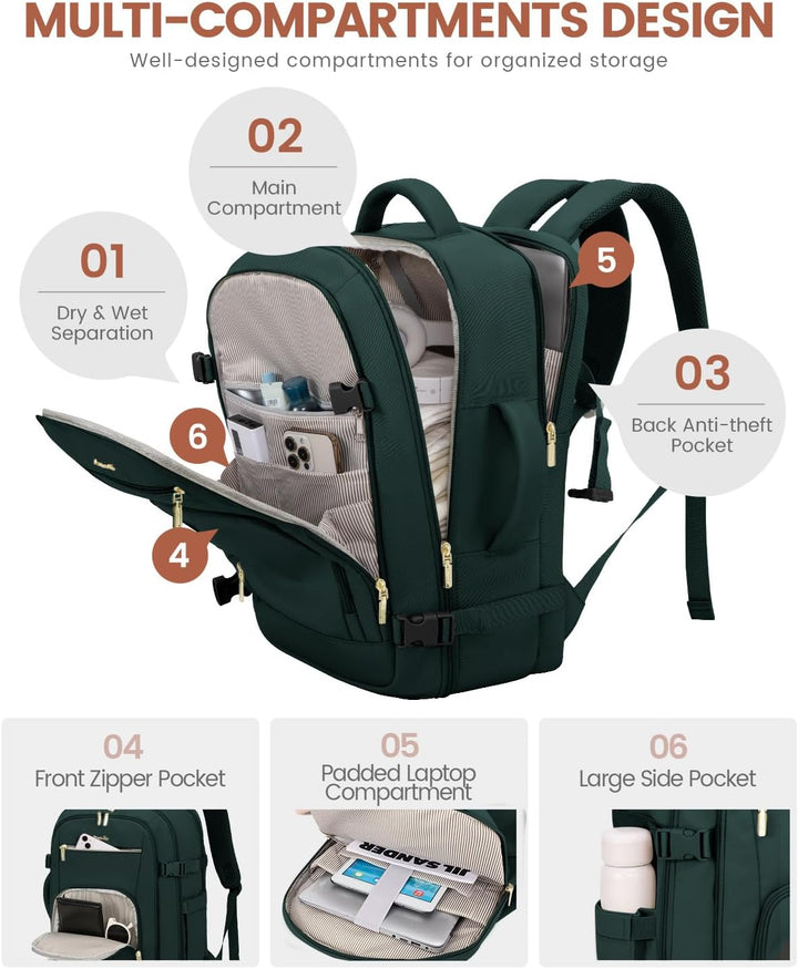 LOVEVOOK Mochila de viaje para mujer y hombre, Verde oscuro, Mochil...