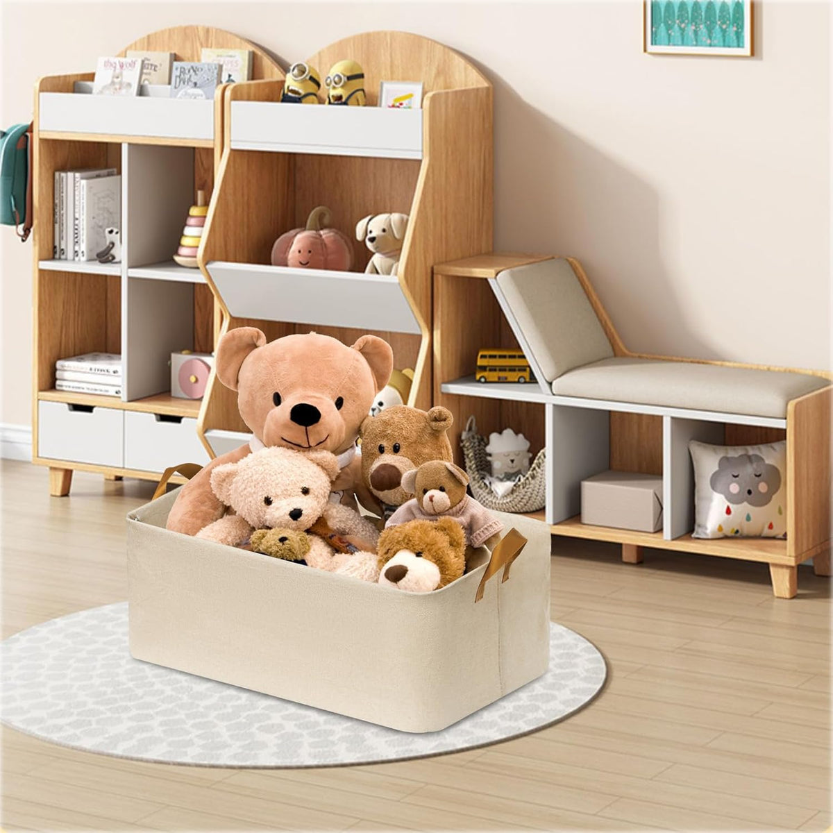 SNWDN - Paquete de 4 contenedores de almacenamiento de tela para armario con asas (beige, 15 pulgadas de largo x 10.2 pulgadas de ancho x 8.2 pulgadas de alto)