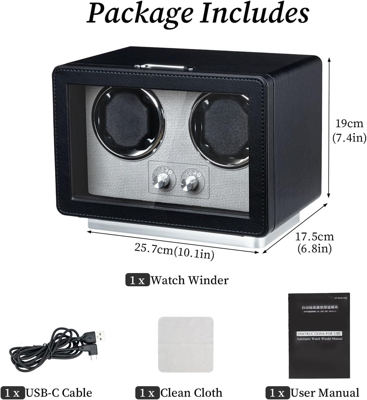 Mcbazel Enrollador de reloj para relojes automáticos, caja de bobinadora de reloj doble con luz LED, motor silencioso fabricado en Japón, regalo para hombre y mujer, negro