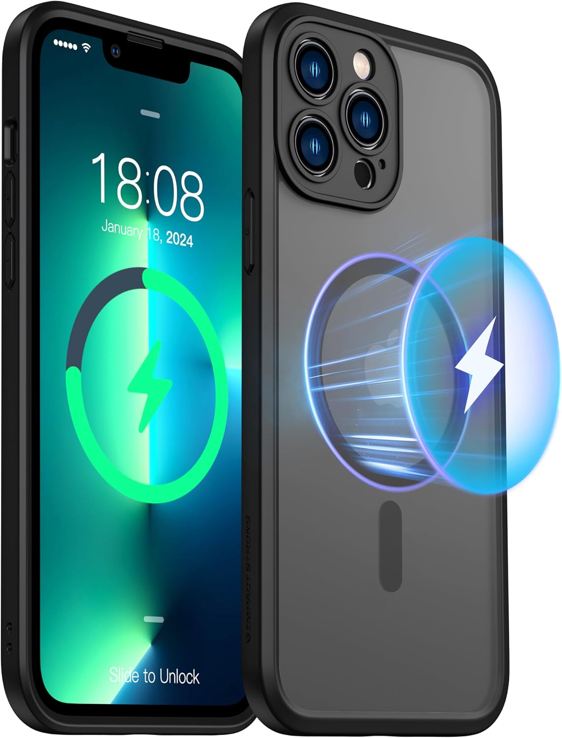 ImpactStrong Protector Magnético Diseñado para Funda iPhone 13 Pro Max [Protección de Cámara] [Probado contra Caídas de Grado Militar] [Compatible con MagSafe] Funda de Teléfono Delgada Translúcida