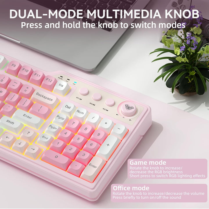 Aula F3099 - Teclado inalámbrico con perilla multimedia, triple mod...