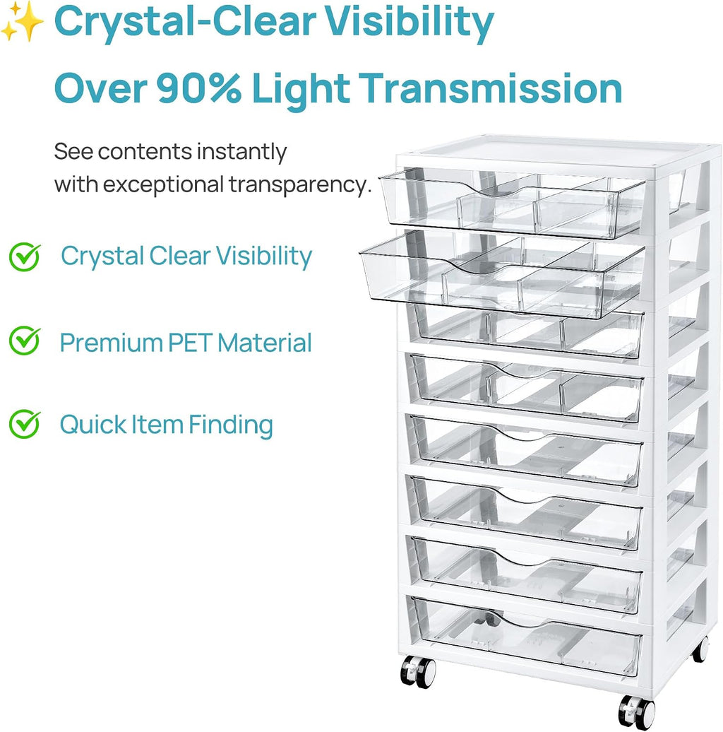 Lámpara Vtopmart - Carrito rodante de 8 niveles con cajones, transparente, plástico