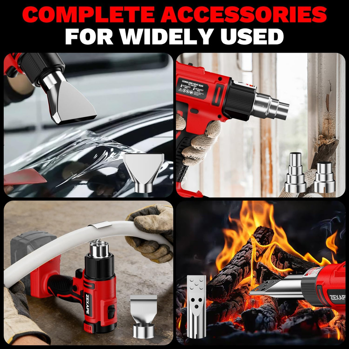 Pistola de calor inalámbrica compatible con batería Milwaukee de 18 V, pistola de soldadura de calentamiento rápido de 350 W con luz LED, temperatura variable de 122 ℉ a 1022 ℉ con 5 boquillas