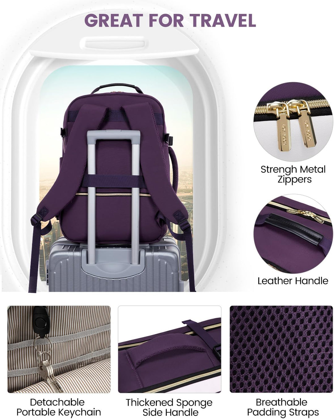 LOVEVOOK Mochila de equipaje de mano artículo personal bolsa de via...