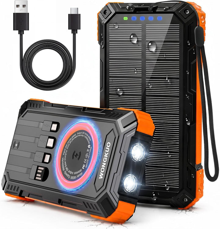 WONGKUO Banco de energía solar portátil (naranja) | Cargador de bat...