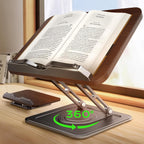 Soporte de libro para lectura, soporte giratorio de 360° con clip de