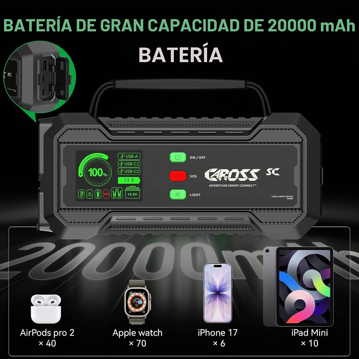 CAROSS Arrancador de batería - Caja de salto para 8.0L de gas y 6.0L Diesel