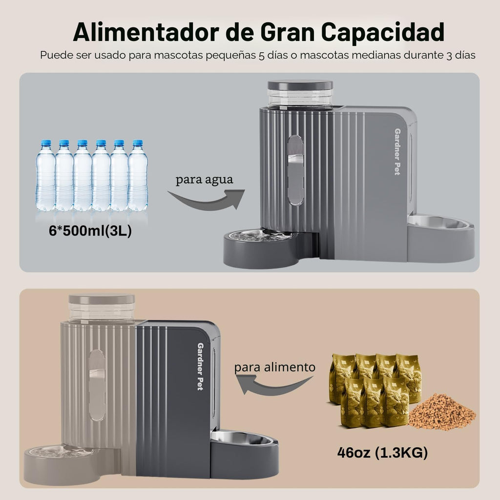 Comedero automático por gravedad para gatos, juego dispensador de agua y alimento, tazones de acero inoxidable