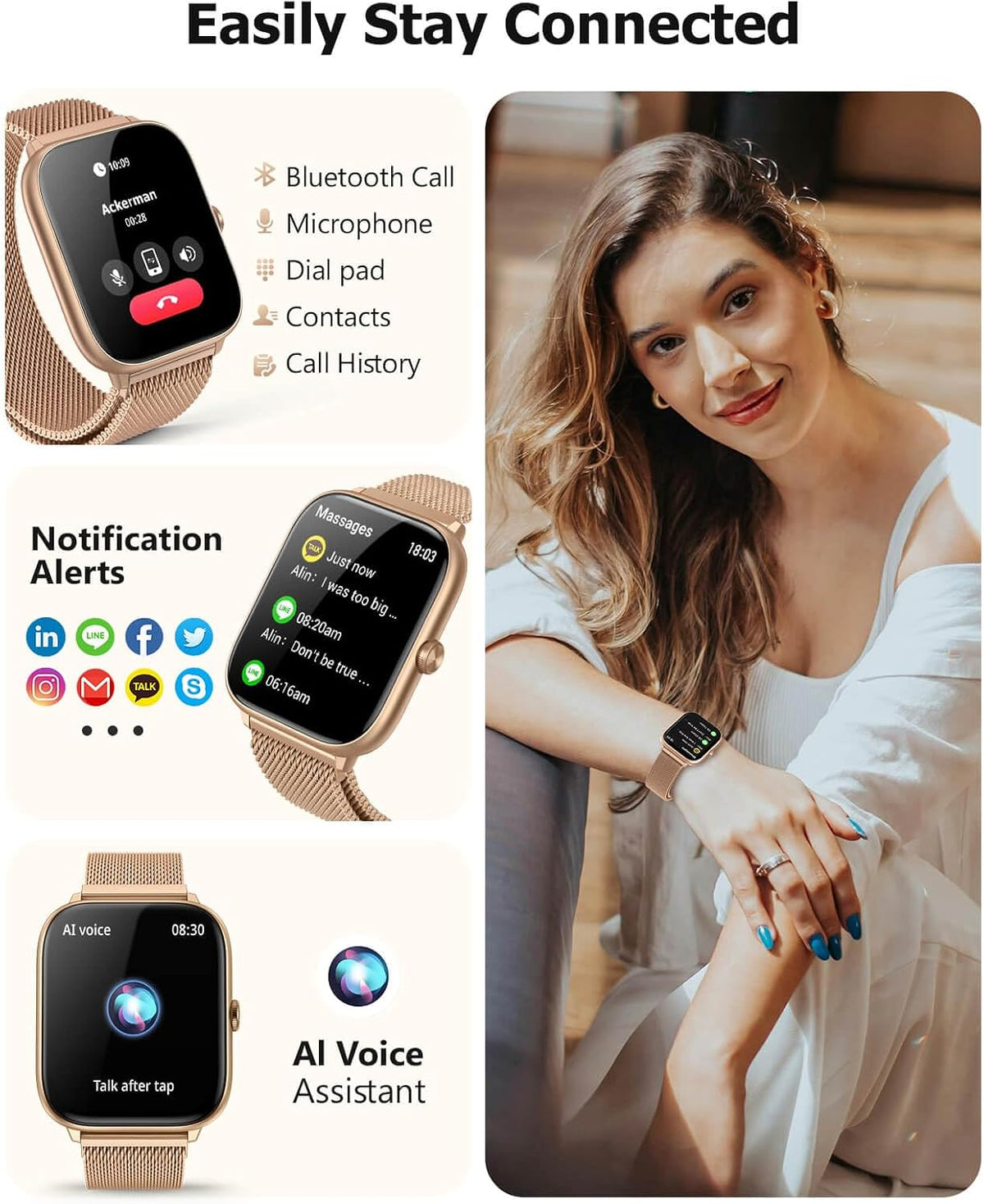 Reloj Inteligente de Lujo para Mujer, 2.06" HD AMOLED AOD Llamadas Bluetooth