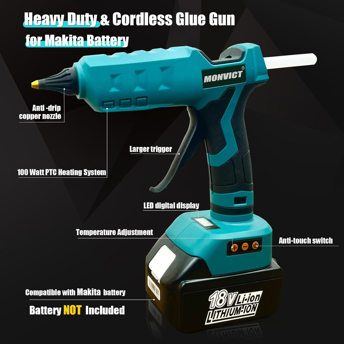 Pistola de pegamento caliente inalámbrica de 100 W para batería