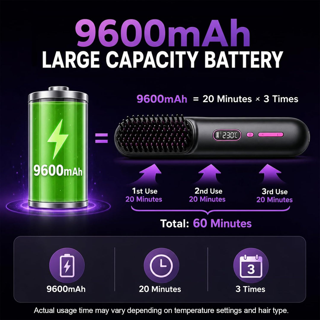 Go Brush Pro Cepillo alisador de pelo inalámbrico 9600mAh recargabl...