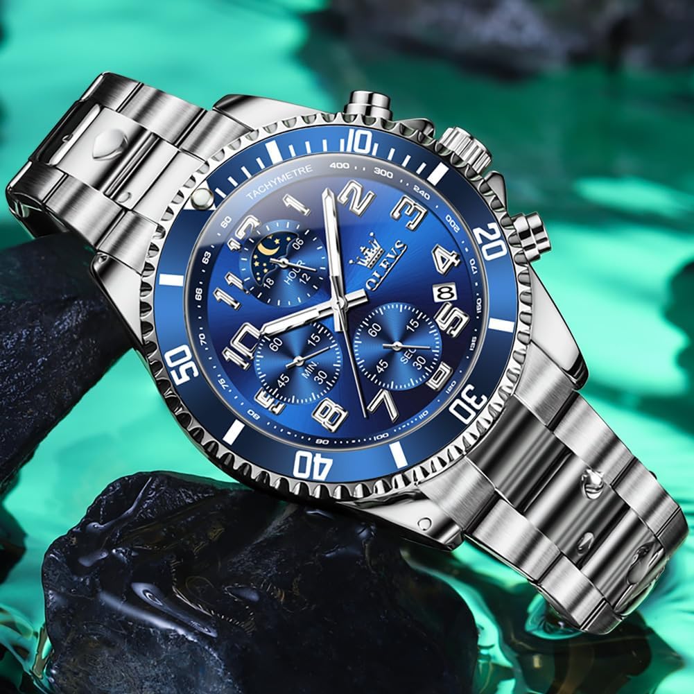OLEVS Relojes para hombre, de cara grande, de acero inoxidable, resistente al agua, con fecha, analógicos, de cuarzo, modernos, de negocios, relojes de pulsera para hombre