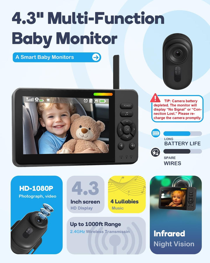 Cámara inalámbrica de coche para bebé monitor de bebé HD