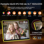 ApoloSign Marco de fotos digital con luz de neón de 14 pulgadas, calendario digital de escritorio, programación de sincronización automática a través de la aplicación Frameo, pantalla táctil FHD de 2 K, LED que cambia de color | Comparte fotos y videos al