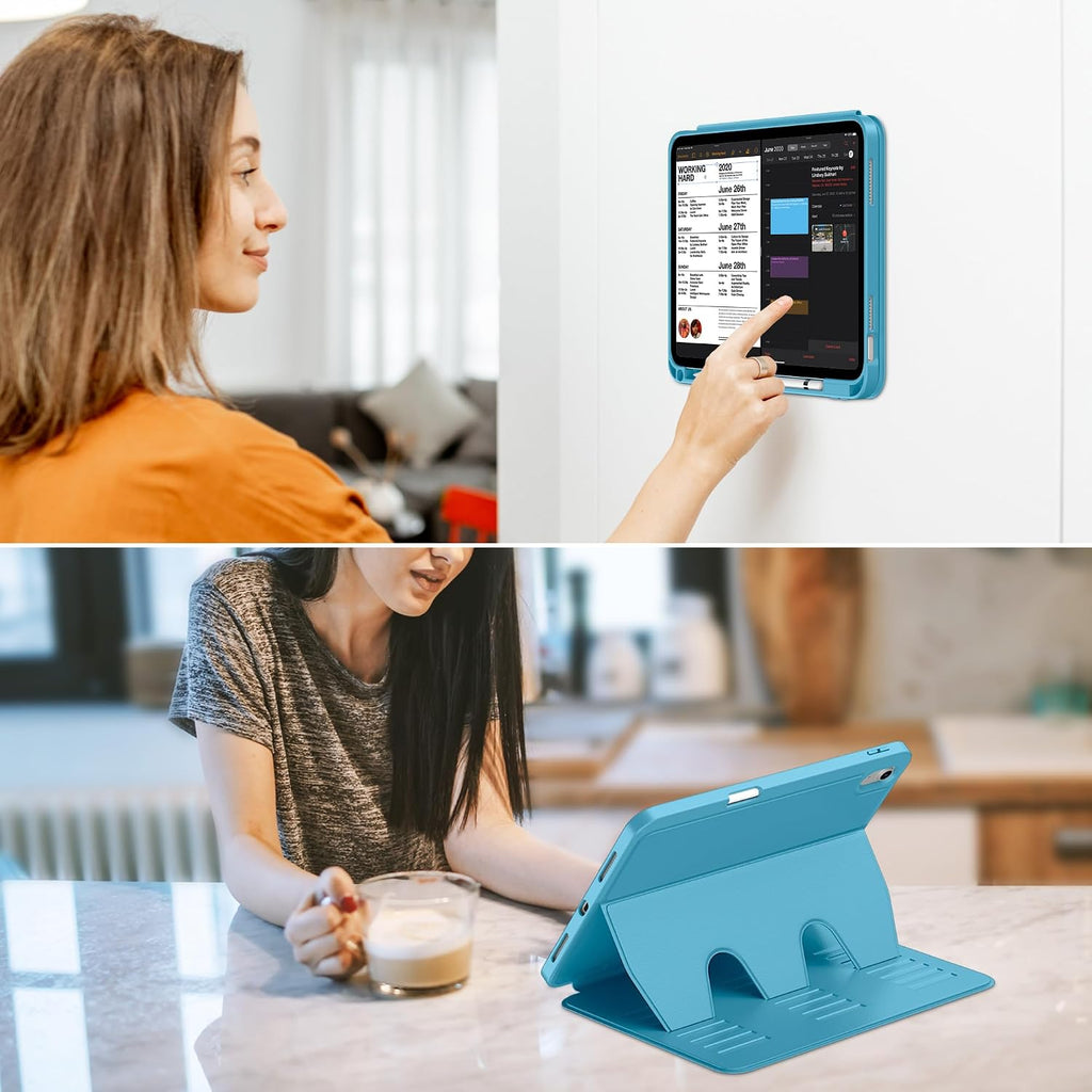 Funda para iPad (A16) de 11 pulgadas 2025 y iPad de 10ª/11ª generación de 10.9 pulgadas 2022, funda magnética con múltiples ángulos, parte trasera a prueba de golpes, soporte para lápiz y apagado y encendido automático, azul cielo