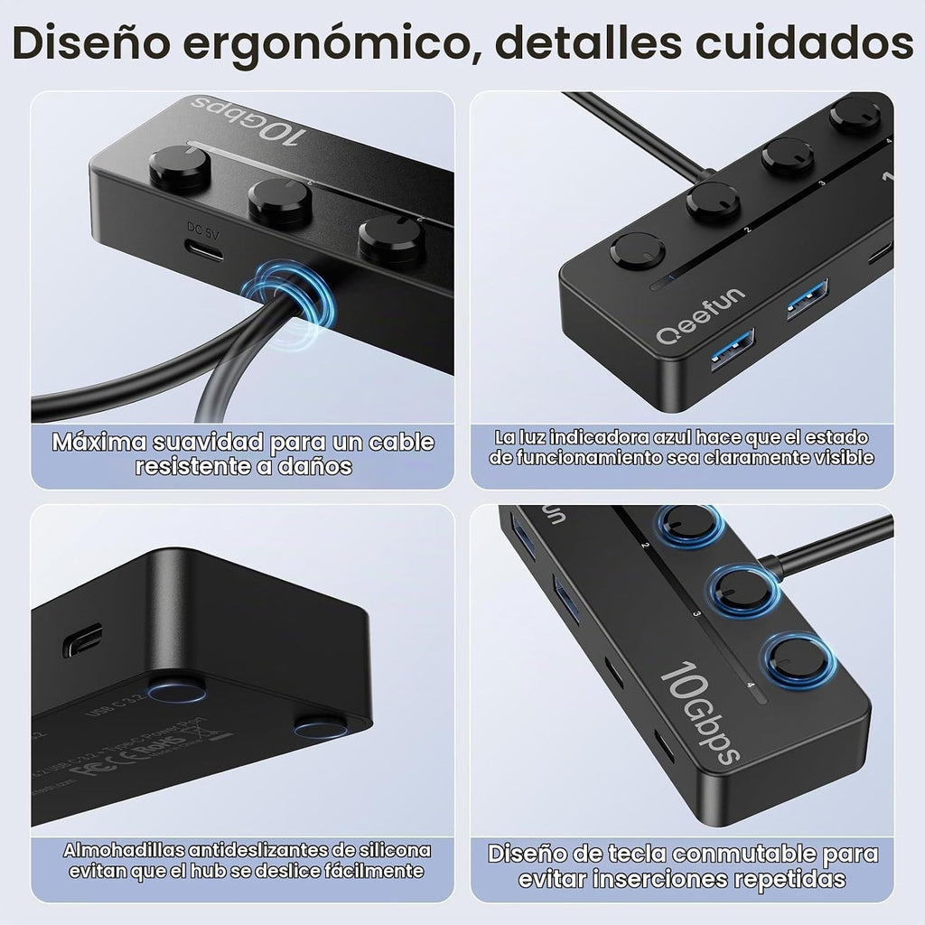 Q QEEFUN, hub USB 3.2 de 4 puertos