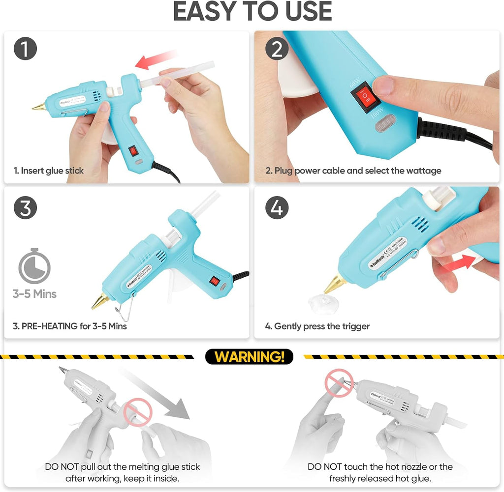 Pistola de pegamento caliente de tamaño completo ROMECH con alimentación dual de 60/100 W y 21 barras de pegamento caliente (7/16"), pistola de pegamento industrial de calentamiento rápido y