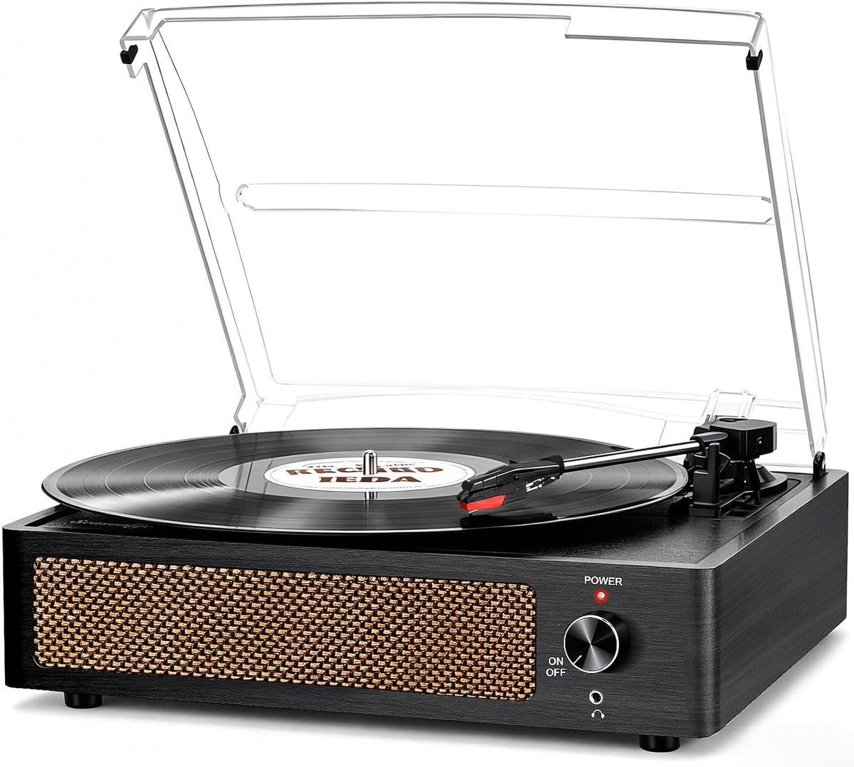 Tocadiscos de vinilo con altavoces, tocadiscos vintage para discos de vinilos, mesa giratoria accionada por correa, soporte de 3 velocidades, reproducción inalámbrica, auriculares, entrada AUX, línea