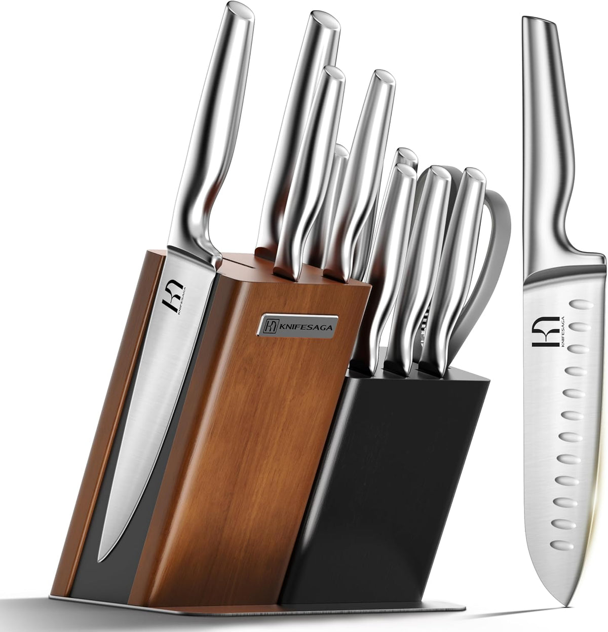 KnifeSaga Juego de cuchillos de cocina con bloque, 13 piezas afilado juego de acero inoxidable
