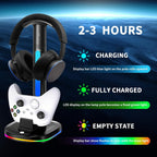 Xbox Headphone Stand con Controller Charger, RGB Xbox Controller carga Station Headset Stand para Xbox Series X/S/One/One X/One S carga, Equipped con 1 * 5180mWh Rechargeable Xbox Battery Pack