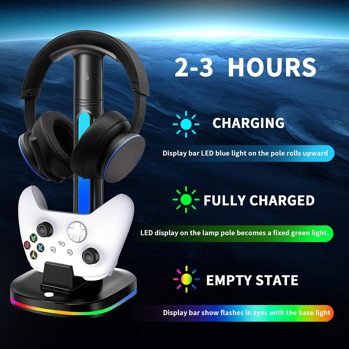 Xbox Headphone Stand con Controller Charger, RGB Xbox Controller carga Station Headset Stand para Xbox Series X/S/One/One X/One S carga, Equipped con 1 * 5180mWh Rechargeable Xbox Battery Pack