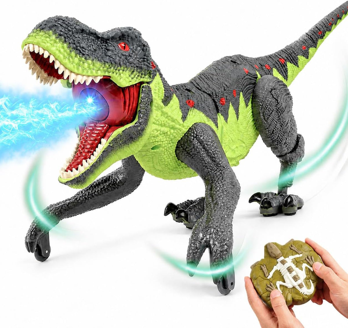 Juguetes de dinosaurio caminando a control remoto para niños, juguete grande de dinosaurio T-Rex con rugido, luces y aerosol, el mejor regalo de cumpleaños para niños de 3-5, 5-7, 8-12 años