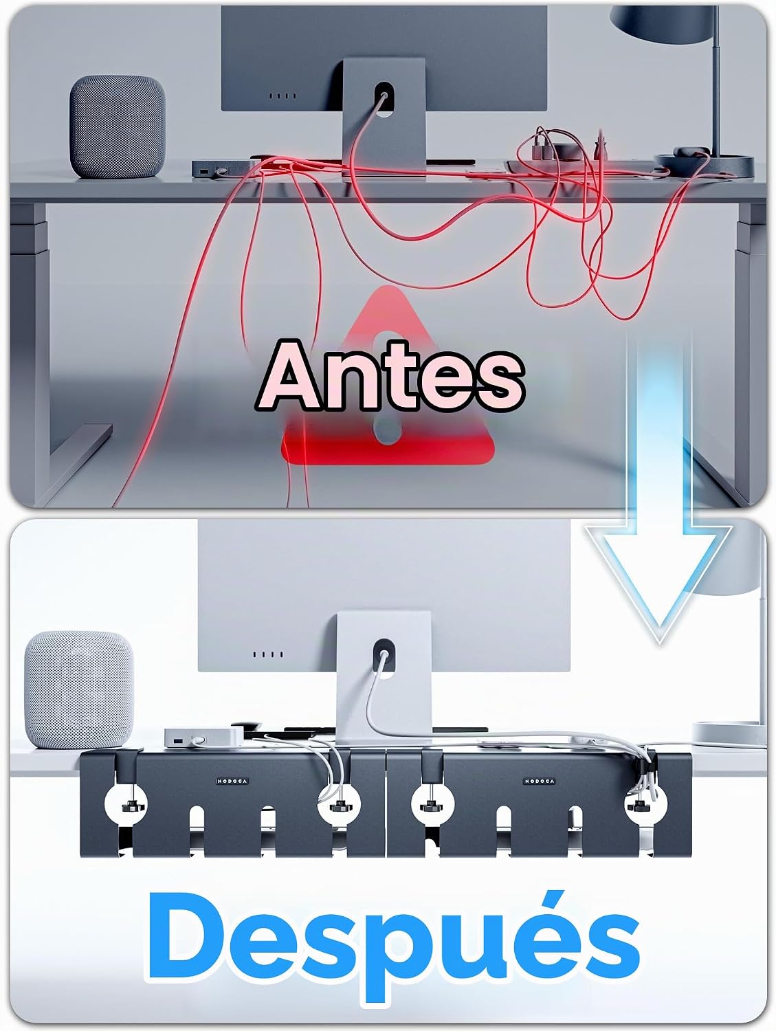 Bandeja de Gestión de Cables Debajo del Escritorio Sin Taladro, Gestión de Cables de 17'', Sujeción Sin Perforaciones, Bandeja de Cables de Metal, Organizador de Cables Debajo del Escritorio
