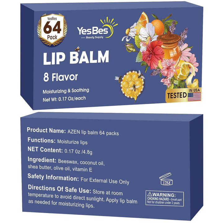 YesBes Paquete de 64 bálsamos labiales, bálsamo labial natural a gr...