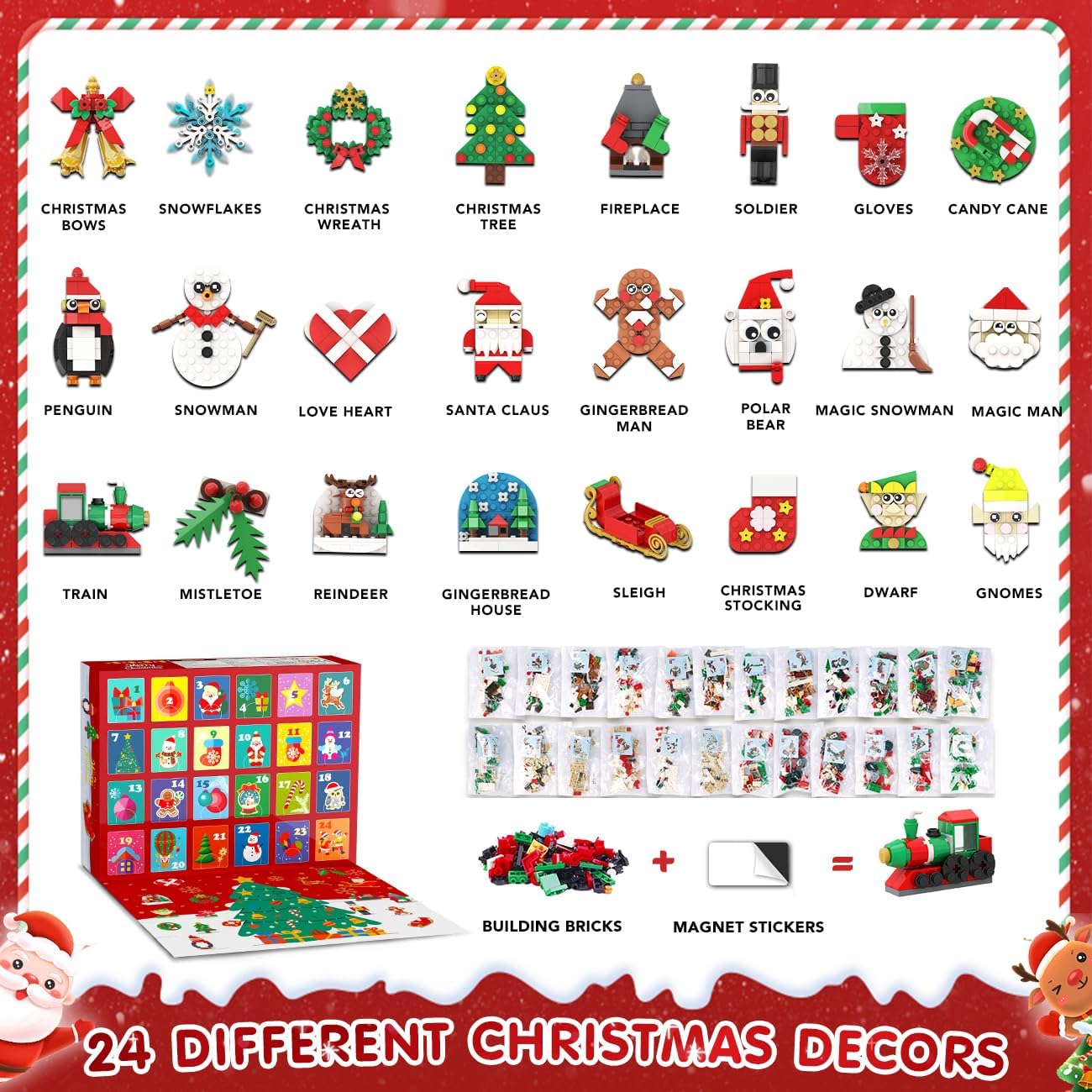 HOGOKIDS Calendario de Adviento adornos de Navidad juego