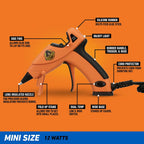 Kit de pistola de pegamento caliente mini Gorilla (paquete de 1 pistola de pegamento caliente mini y 75 barras) - Doble temperatura, boquilla de precisión y gatillo de fácil presión