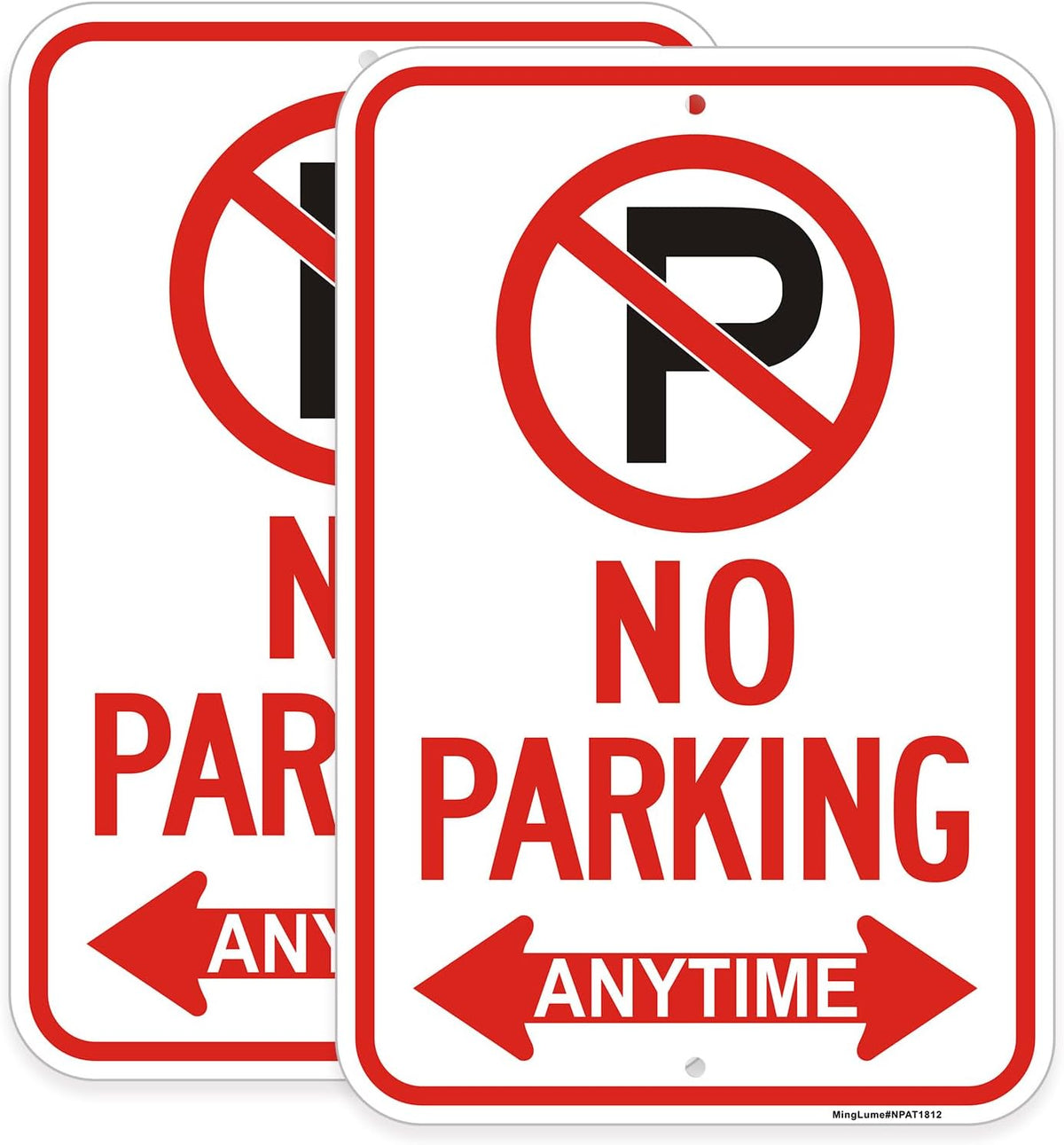 Paquete de 2 letreros grandes de no estacionar en cualquier momento con flecha, aluminio reflectante sin óxido, 18 x 12 pulgadas, resistente a la intemperie y a la decoloración para control de tráfico