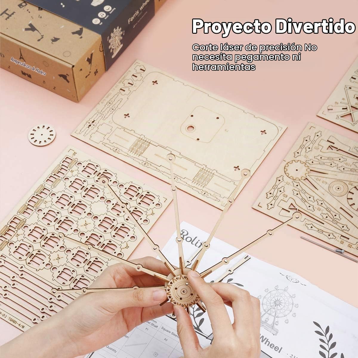 Rolife Rompecabezas de madera 3D para adultos, kits de manualidades mecánicas para niños, juegos de modelos de música de ruedas de fortuna para construir, rompecabezas de rompecabezas para niños y