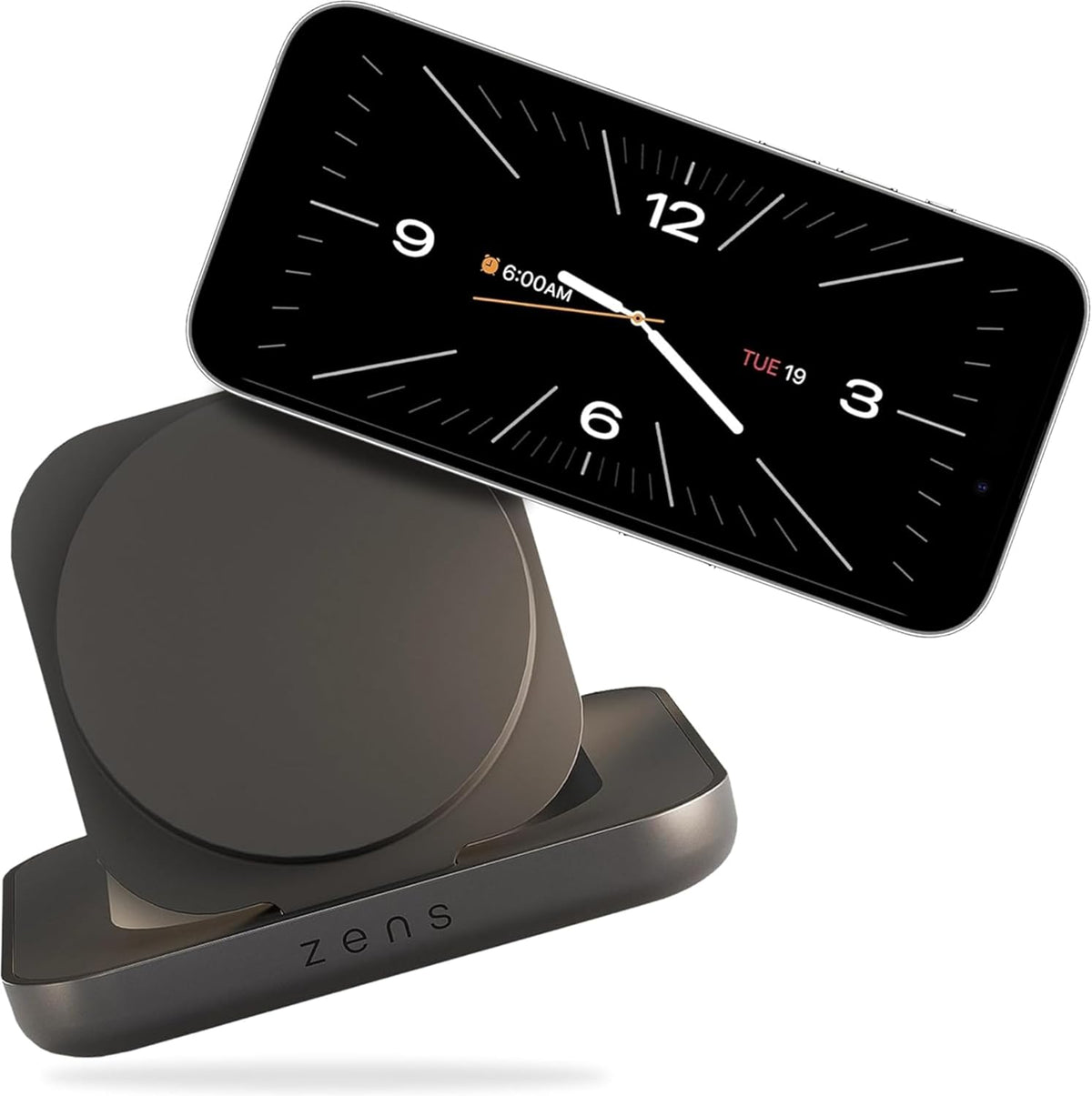 Zens Cargador magnético para mesita de noche, MagSafe Qi2 de 15 W, solo horizontal (sin vertical), modo de espera, compatible con iPhone 17/16/15/14/13/12, adaptador de 20 W, color negro