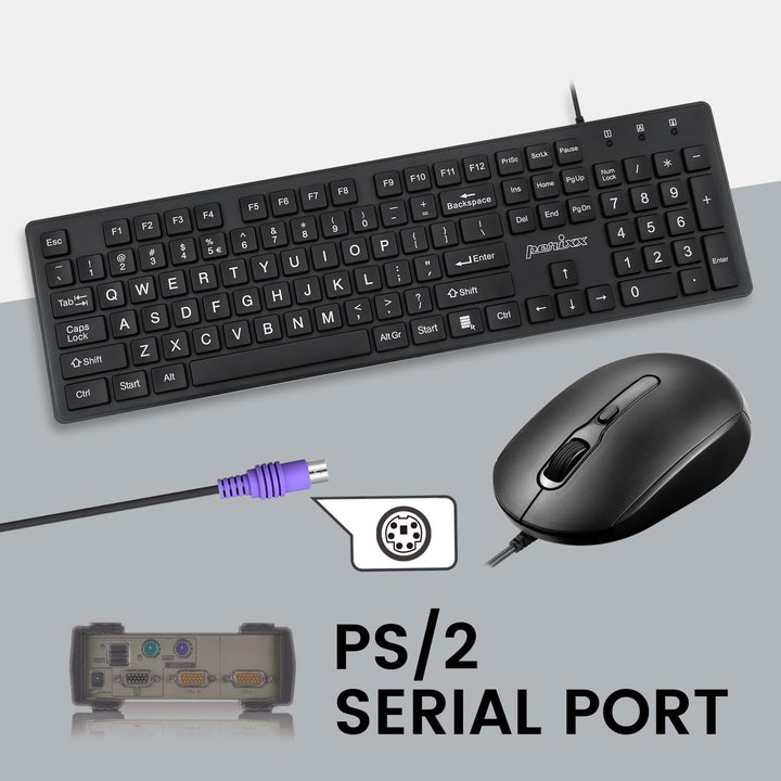 Perixx PERIDUO-117P, Combo de teclado y mouse PS2 estándar con cabl...