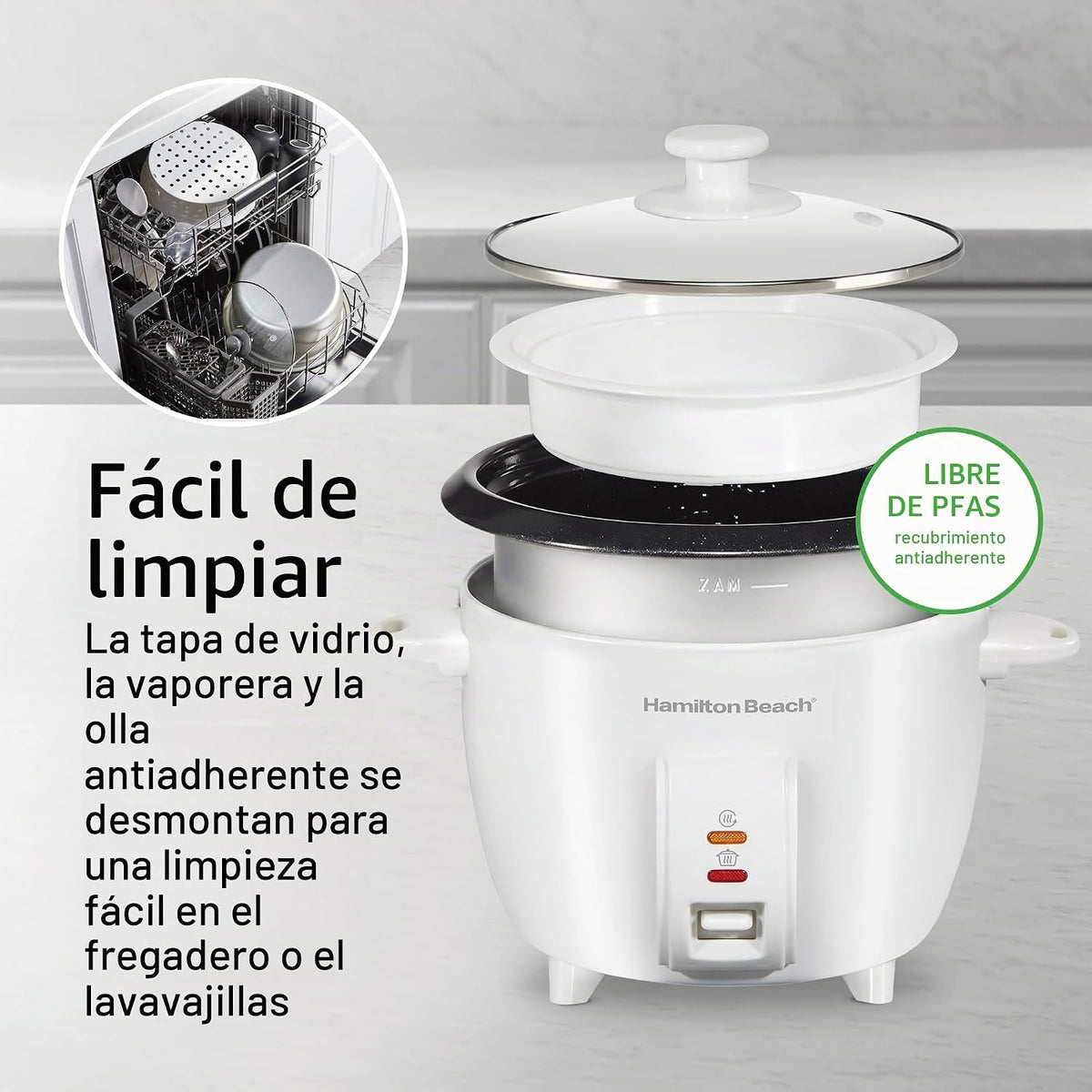 Hamilton Beach Olla arrocera y vaporera de alimentos, 10 tazas cocidas, 5