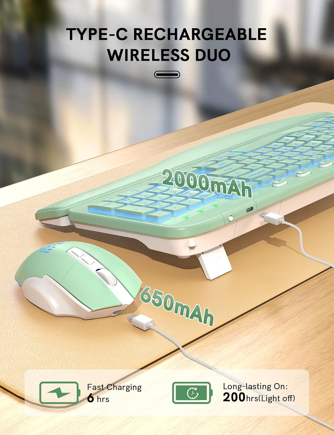 SABLUTE Combo de teclado y mouse inalámbrico ergonómico - Teclado d...