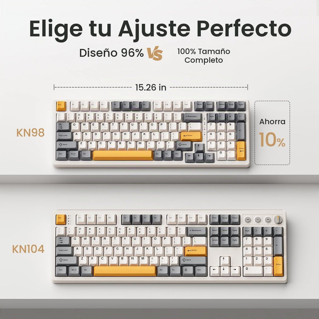 Kisnt Teclado mecánico inalámbrico KN98, diseño compacto de 99 teclas con teclado numérico, Bluetooth/2.4G/USB‑C, intercambiable en caliente, retroiluminación RGB personalizada, batería de 8000 mAh