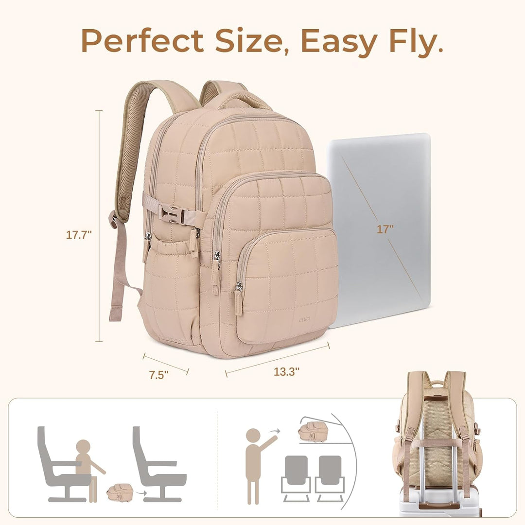 CLUCI Mochila acolchada abullonada para laptop para mujeres, Caqui,...