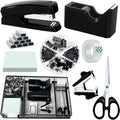 Juego organizador de escritorio negro, suministros de oficina con grapadora