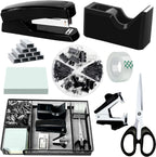 Juego organizador de escritorio negro, suministros de oficina con grapadora