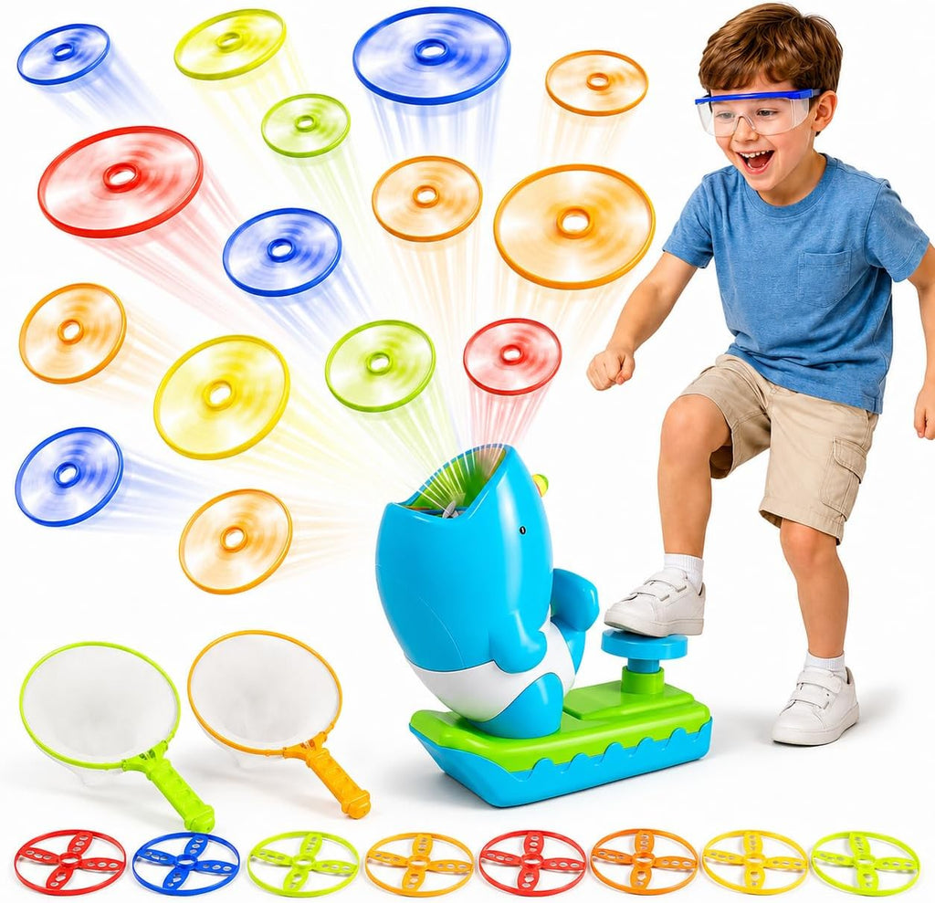 24 piezas de lanzador de discos voladores para interiores y exteriores, juguetes de regalo para niños de 3, 4, 5, 6 años, juguetes para exteriores para niños de 3 a 5 4 a 8 años, ideal para niños de 3, 4, 5, 6 años, regalos de cumpleaños