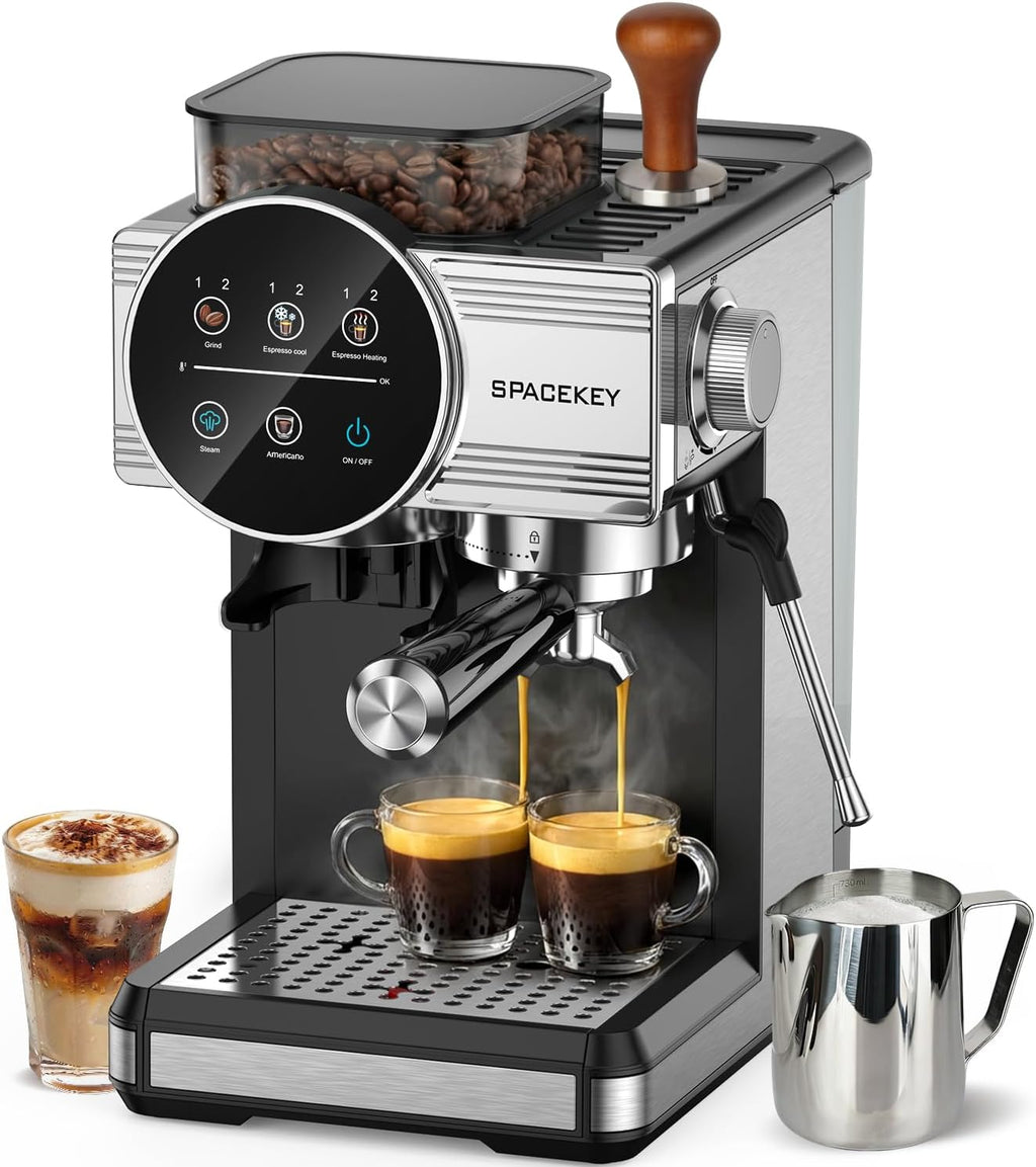 Máquina de café expreso con molinillo y espumador, 30 ajustes de molienda