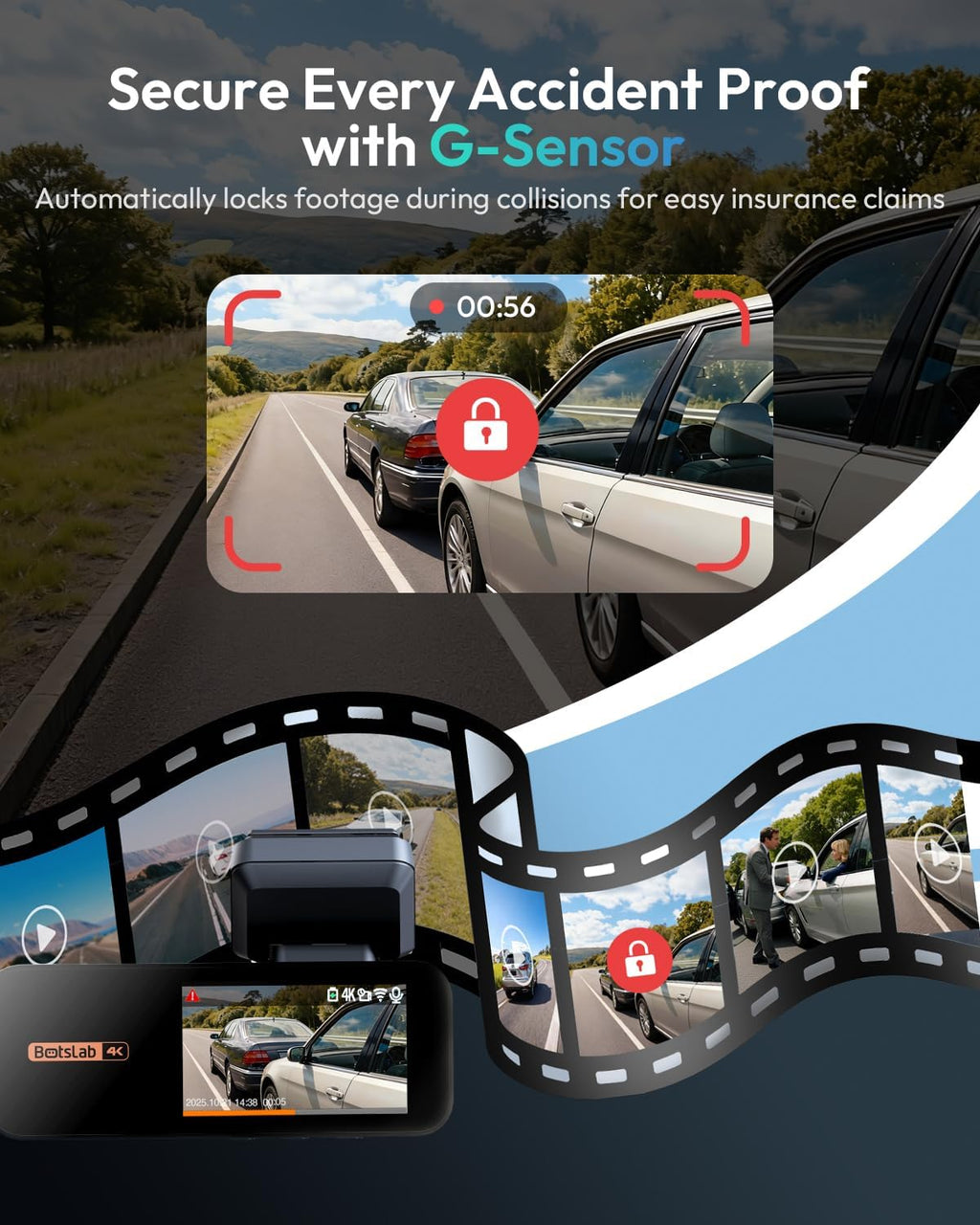 BOTSLAB G980H 4K STARVIS Dash Cam delantera y trasera, sin tarjeta SD [2026