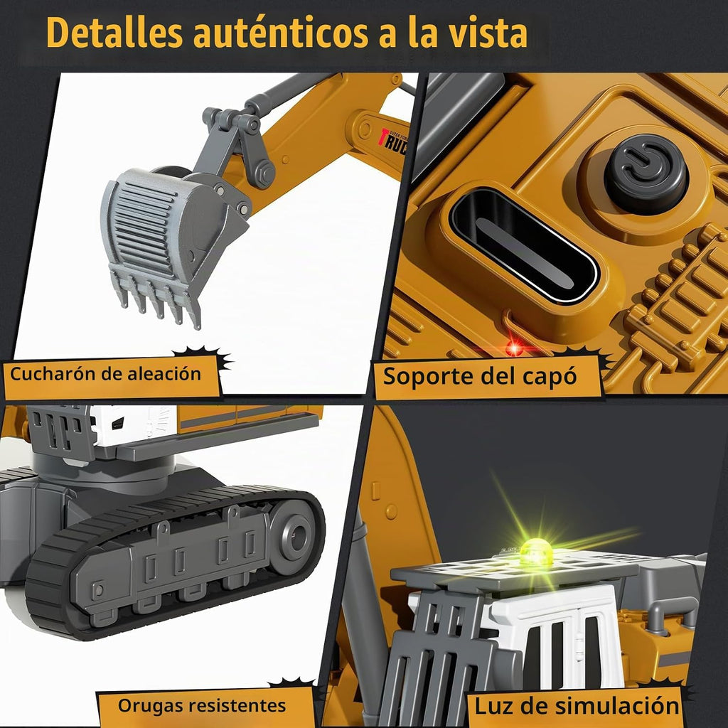Excavadora RC 1:64, mini juguete de escritorio con control remoto para