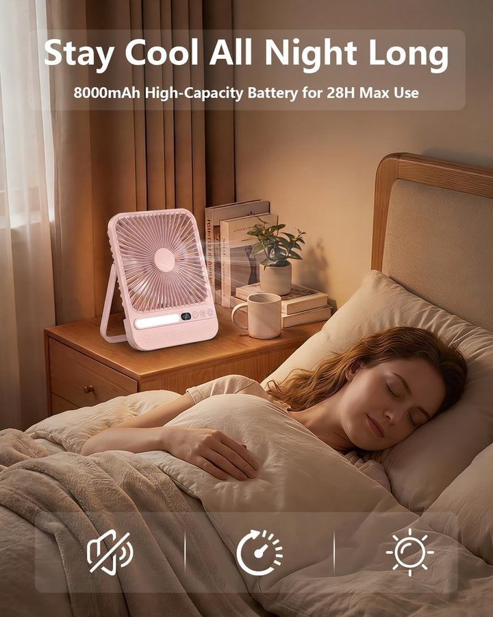 BIVBTP Ventilador de viaje portátil rosa de 8000 mAh con temporizad...