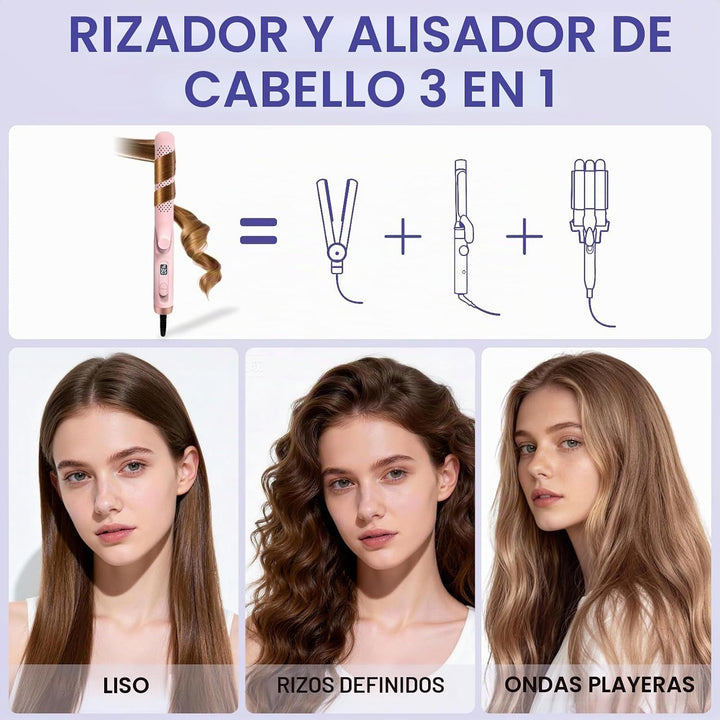 Plancha de pelo 2 en 1, rizador de flujo de aire frío de 360°, riza...